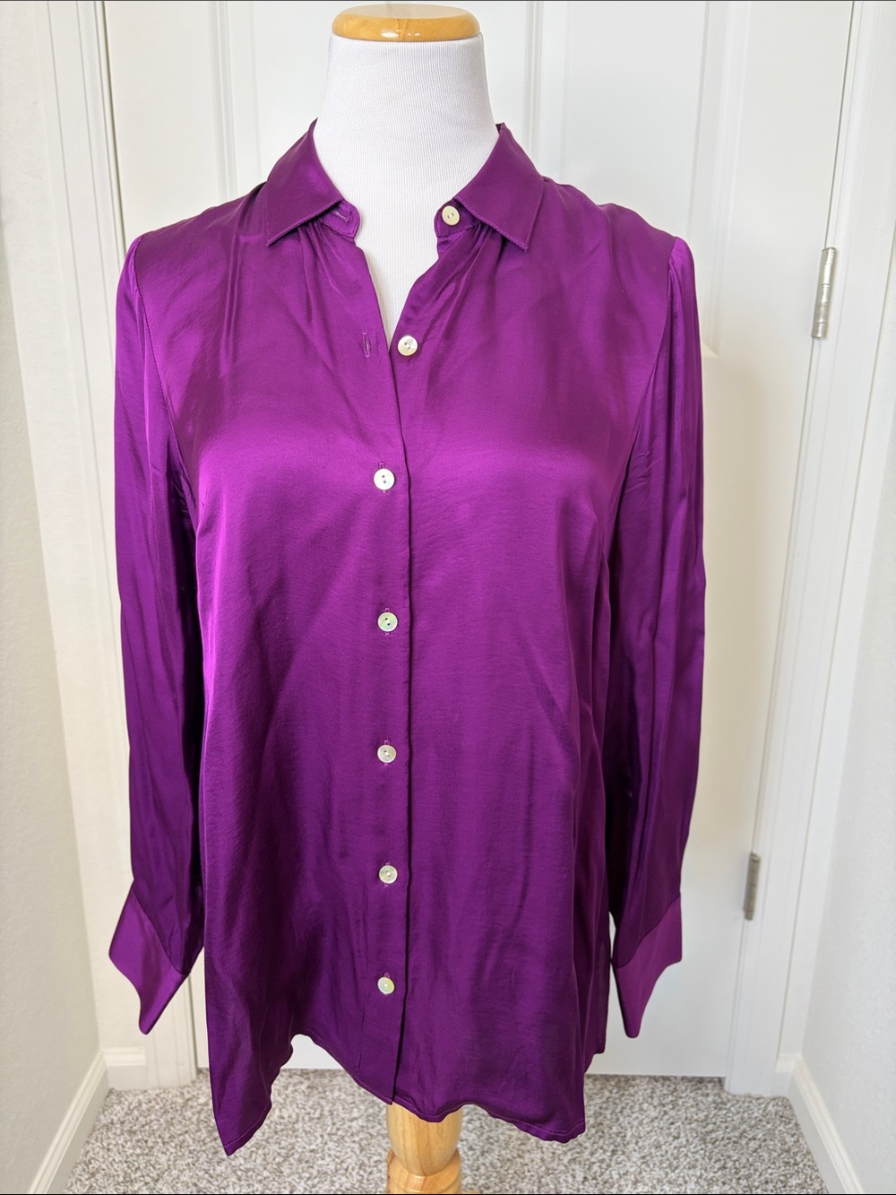 J.Jill Purple Silky Button Down Blouse Small Viscose Rayon Jewel Tone